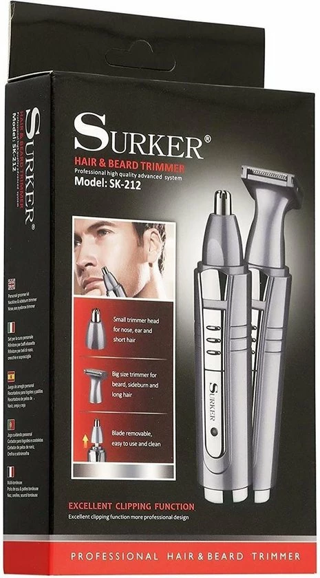 Surker SK212 - Roestvrijstalen Neushaartrimmer, Snor En Baardtrimmer, Oor Trimmer Wenkbrauwtrimmer - 2 Opszetstukken 6 Surker SK212 - Roestvrijstalen Neushaartrimmer, Snor En Baardtrimmer, Oor Trimmer Wenkbrauwtrimmer - 2 Opszetstukken - Afbeelding 4