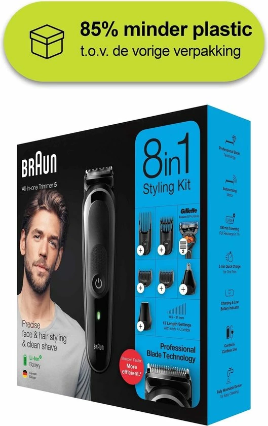 Braun MGK5260 8-in-1 Trimmer, Baardtrimmer Voor Mannen - Gezichts- En Haartrimmer - Zwart/Grijs 11 Braun MGK5260 8-in-1 Trimmer, Baardtrimmer Voor Mannen - Gezichts- En Haartrimmer - Zwart/Grijs - Afbeelding 9