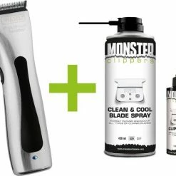 WAHL Beretto Tondeuse Chrome Brushed Pro-Lithium Accu - Snoerloos + Monster Clippers Clean & Cool Blade Spray + Monster Clippers Oil Voor Tondeuses En Trimmers