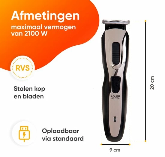 Adler Tondeuse - Trimmer 5 In 1 - Tondeuse Mannen - 5 Opzetkammen - Trimmer Set 4 Adler Tondeuse - Trimmer 5 In 1 - Tondeuse Mannen - 5 Opzetkammen - Trimmer Set - Afbeelding 2