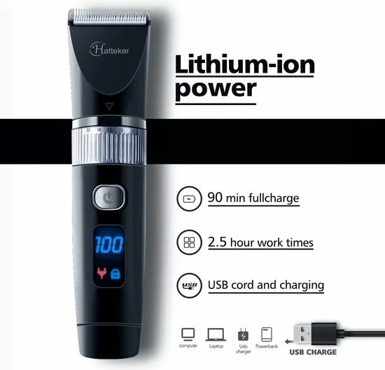 HATTEKER RFC-690 - Tondeuse Mannen- Haartrimmer - Baardtrimmer - Led Display - Zwart 6 HATTEKER RFC-690 - Tondeuse Mannen- Haartrimmer - Baardtrimmer - Led Display - Zwart - Afbeelding 4