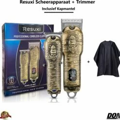RESUXI Luxe Goude - 3 In 1 Set - Tondeuse + Haar Trimmer - Inclusief Kapmantel - Scheerapparaat + Hair Clipper - Mannen - Haartrimmer - Baard - Hoofdhaar - Snel Opladen - Draadloos - Trimmerset - Opzetstukken : 0,5mm, 1,5mm, 3mm, 6mm, 9mm, 12mm