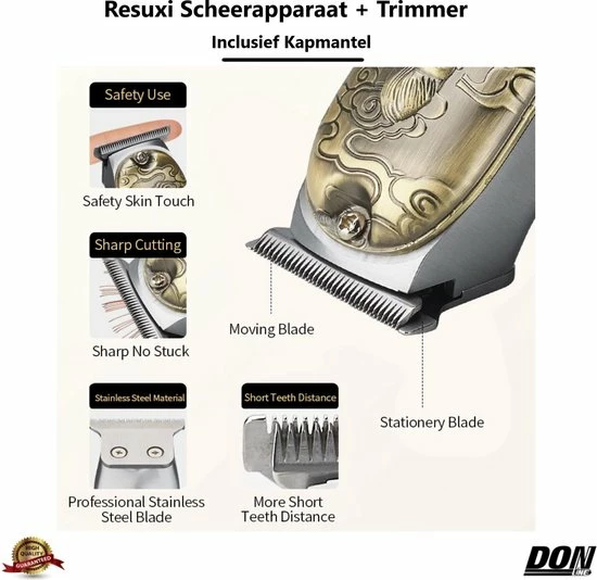 RESUXI Luxe Goude - 3 In 1 Set - Tondeuse + Haar Trimmer - Inclusief Kapmantel - Scheerapparaat + Hair Clipper - Mannen - Haartrimmer - Baard - Hoofdhaar - Snel Opladen - Draadloos - Trimmerset - Opzetstukken : 0,5mm, 1,5mm, 3mm, 6mm, 9mm, 12mm 5 RESUXI Luxe Goude - 3 In 1 Set - Tondeuse + Haar Trimmer - Inclusief Kapmantel - Scheerapparaat + Hair Clipper - Mannen - Haartrimmer - Baard - Hoofdhaar - Snel Opladen - Draadloos - Trimmerset - Opzetstukken : 0,5mm, 1,5mm, 3mm, 6mm, 9mm, 12mm - Afbeelding 3