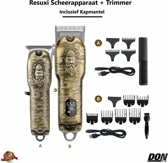 RESUXI Luxe Goude - 3 In 1 Set - Tondeuse + Haar Trimmer - Inclusief Kapmantel - Scheerapparaat + Hair Clipper - Mannen - Haartrimmer - Baard - Hoofdhaar - Snel Opladen - Draadloos - Trimmerset - Opzetstukken : 0,5mm, 1,5mm, 3mm, 6mm, 9mm, 12mm 9 RESUXI Luxe Goude - 3 In 1 Set - Tondeuse + Haar Trimmer - Inclusief Kapmantel - Scheerapparaat + Hair Clipper - Mannen - Haartrimmer - Baard - Hoofdhaar - Snel Opladen - Draadloos - Trimmerset - Opzetstukken : 0,5mm, 1,5mm, 3mm, 6mm, 9mm, 12mm - Afbeelding 7