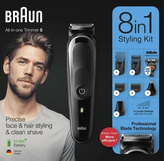 Braun MGK5260 8-in-1 Trimmer, Baardtrimmer Voor Mannen - Gezichts- En Haartrimmer - Zwart/Grijs 12 Braun MGK5260 8-in-1 Trimmer, Baardtrimmer Voor Mannen - Gezichts- En Haartrimmer - Zwart/Grijs - Afbeelding 10