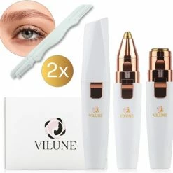 Vilune Wenkbrauw Trimmer - Gezichtsontharing Dames - Eyebrow Razor - Precisietrimmer - Incl. 2x Scheermesje - Leuk Cadeau Voor Vrouwen - USB Oplaadbaar - Wit - Incl. E-book