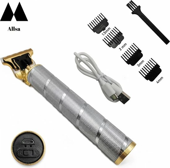 Allsa Tondeuse - Tondeuse - Tondeuse Mannen - Trimmer - Baardtrimmer Mannen - Draadloos - USB Oplaadbaar - Zilver 3 Allsa Tondeuse - Tondeuse - Tondeuse Mannen - Trimmer - Baardtrimmer Mannen - Draadloos - USB Oplaadbaar - Zilver