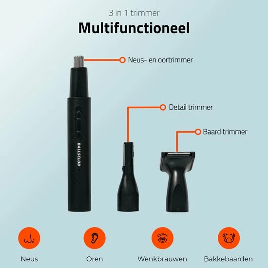 Neushaartrimmer | 3-in 1 Neustrimmer + Oortrimmer Voor Mannen | Baardtrimmer | Wenkbrauwtrimmer | Trim Zonder Pijn Of Irritatie | Compact En Snel Oplaadbaar (zonder Batterijen) | De Sidekick Van Balls Club 4 Neushaartrimmer | 3-in 1 Neustrimmer + Oortrimmer Voor Mannen | Baardtrimmer | Wenkbrauwtrimmer | Trim Zonder Pijn Of Irritatie | Compact En Snel Oplaadbaar (zonder Batterijen) | De Sidekick Van Balls Club - Afbeelding 2