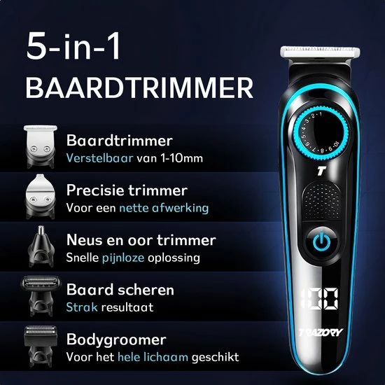 Trazory® Trimmer & Scheerapparaat Voor Mannen – Trimmerset Met Baardtrimmer, Bodygroomer & Precisietrimmer - Reisetui 7 Trazory® Trimmer & Scheerapparaat Voor Mannen – Trimmerset Met Baardtrimmer, Bodygroomer & Precisietrimmer - Reisetui - Afbeelding 5