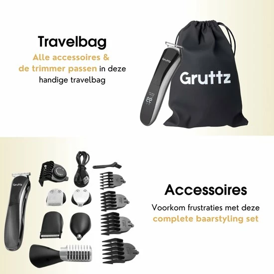 Gruttz - 11 In 1 Baardtrimmer Pro Voor Mannen - Inclusief Reistas - Trimmer Voor Baard En Lichaam - Neus En Oor 9 Gruttz - 11 In 1 Baardtrimmer Pro Voor Mannen - Inclusief Reistas - Trimmer Voor Baard En Lichaam - Neus En Oor - Afbeelding 7