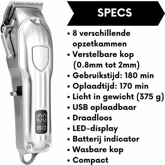 Sansbeauté Professionele Draadloze Tondeuse - Tondeuse Mannen Hoofdhaar - Cheveux Haar - Haartrimmer - Kapper Haar Machine - Haartondeuse - Hair Clipper - Kapper Trimmer - Kappersset - Black Friday 2022 19 Sansbeauté Professionele Draadloze Tondeuse - Tondeuse Mannen Hoofdhaar - Cheveux Haar - Haartrimmer - Kapper Haar Machine - Haartondeuse - Hair Clipper - Kapper Trimmer - Kappersset - Black Friday 2022 - Afbeelding 17