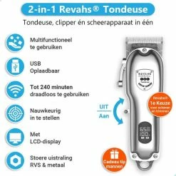 Revahs Professionele Draadloze Tondeuse - Cheveux Haar - Trimmer Mannen Hoofdhaar - Hair Clipper - Haartondeuse - Black Friday 2022 - 8 Opzetkammen -Philips winkel 550x550 315