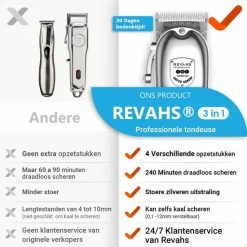 Revahs Professionele Draadloze Tondeuse - Cheveux Haar - Trimmer Mannen Hoofdhaar - Hair Clipper - Haartondeuse - Black Friday 2022 - 8 Opzetkammen -Philips winkel 550x550 317