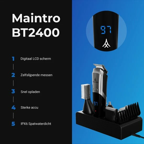 Maintro BT2400 Pro 5 In 1 Baardtrimmer - Body Trimmer Heren - Tondeuse - Neustrimmer - Bodygroomer Mannen - Waterdicht 5 Maintro BT2400 Pro 5 In 1 Baardtrimmer - Body Trimmer Heren - Tondeuse - Neustrimmer - Bodygroomer Mannen - Waterdicht - Afbeelding 3