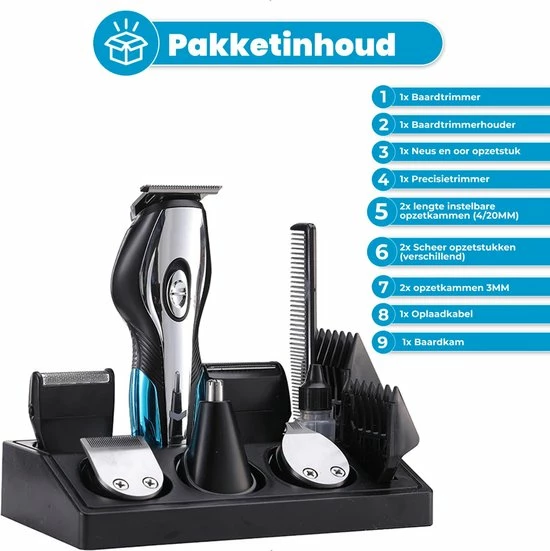 BAESS 5-in-1 Tondeuse Voor Mannen - Baard En Lichaam - Bodygroomer - Neus En Oor - Trimmer - Blauw 13 BAESS 5-in-1 Tondeuse Voor Mannen - Baard En Lichaam - Bodygroomer - Neus En Oor - Trimmer - Blauw - Afbeelding 11