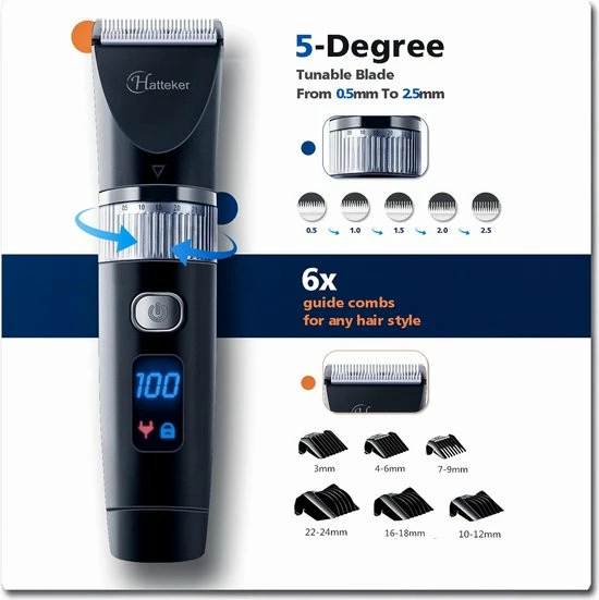 HATTEKER RFC-690 - Tondeuse Mannen- Haartrimmer - Baardtrimmer - Led Display - Zwart 5 HATTEKER RFC-690 - Tondeuse Mannen- Haartrimmer - Baardtrimmer - Led Display - Zwart - Afbeelding 3