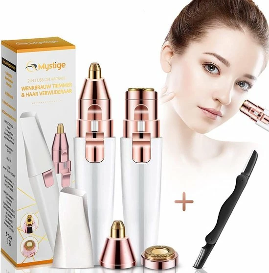 Mystige 2 In 1 Wenkbrauw Trimmer INCLUSIEF Wenkbrauw Scheermesje - Elektrische Precisietrimmer Voor Vrouwen - Epilator - USB Oplaadbaar 3 Mystige 2 In 1 Wenkbrauw Trimmer INCLUSIEF Wenkbrauw Scheermesje - Elektrische Precisietrimmer Voor Vrouwen - Epilator - USB Oplaadbaar