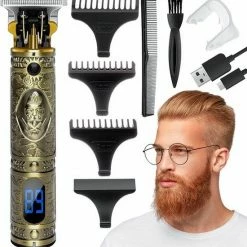 Merkloos Buddha Tondeuse Mannen - 2022 Nieuwste Model - Draadloze Haartrimmer - Geschikt Voor Hoofdhaar/Baardhaar - Trimmer Draadloos - Haarclipper - Scheerapparaat - Goud - Inclusief Oplaadblok En 4 Opzetstukjes