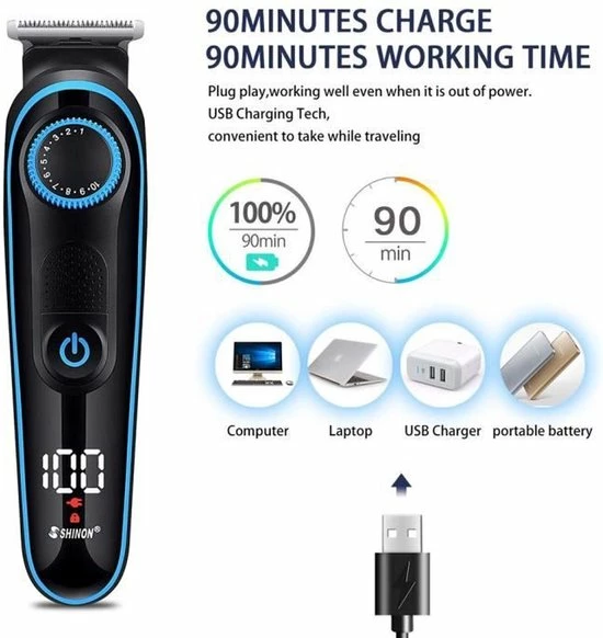 Shinon Walixpro? Origineel-Baardtrimmer-5-in-1 Baardtrimmer Voor Mannen - 5 Opzetstukken - Bodygroomer - Instelbaar 0.5-10MM - Gratis Baardkam 6 Shinon Walixpro? Origineel-Baardtrimmer-5-in-1 Baardtrimmer Voor Mannen - 5 Opzetstukken - Bodygroomer - Instelbaar 0.5-10MM - Gratis Baardkam - Afbeelding 4