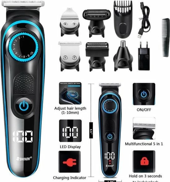 Shinon Walixpro? Origineel-Baardtrimmer-5-in-1 Baardtrimmer Voor Mannen - 5 Opzetstukken - Bodygroomer - Instelbaar 0.5-10MM - Gratis Baardkam 3 Shinon Walixpro? Origineel-Baardtrimmer-5-in-1 Baardtrimmer Voor Mannen - 5 Opzetstukken - Bodygroomer - Instelbaar 0.5-10MM - Gratis Baardkam