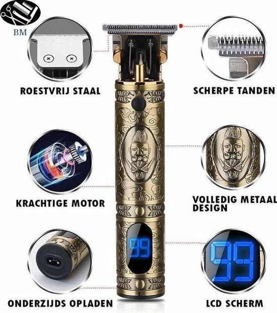 Merkloos Luxe Tondeuse Met Display - Professionele Trimmer - Groomer - Scheerapparaat - Baardtrimmer - Draadloos - USB Opladen - Inclusief 3 Opzetkammen – Goud 6 Merkloos Luxe Tondeuse Met Display - Professionele Trimmer - Groomer - Scheerapparaat - Baardtrimmer - Draadloos - USB Opladen - Inclusief 3 Opzetkammen – Goud - Afbeelding 4