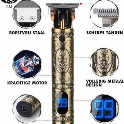 BeardMan - Luxe Tondeuse Met Display – LCD - Professionele Trimmer - Groomer - Scheerapparaat - Baardtrimmer - Precisietrimmer - Haarstyling - Haartrimmer - Draadloos - USB Opladen – Contouren – Bakkebaarden - Inclusief 3 Opzetkammen – Goud -Philips winkel 550x622