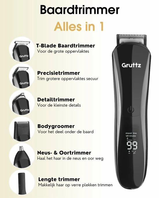 Gruttz - 11 In 1 Baardtrimmer Pro Voor Mannen - Inclusief Reistas - Trimmer Voor Baard En Lichaam - Neus En Oor 5 Gruttz - 11 In 1 Baardtrimmer Pro Voor Mannen - Inclusief Reistas - Trimmer Voor Baard En Lichaam - Neus En Oor - Afbeelding 3