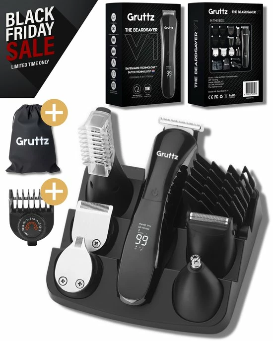Gruttz - 11 In 1 Baardtrimmer Pro Voor Mannen - Inclusief Reistas - Trimmer Voor Baard En Lichaam - Neus En Oor 3 Gruttz - 11 In 1 Baardtrimmer Pro Voor Mannen - Inclusief Reistas - Trimmer Voor Baard En Lichaam - Neus En Oor