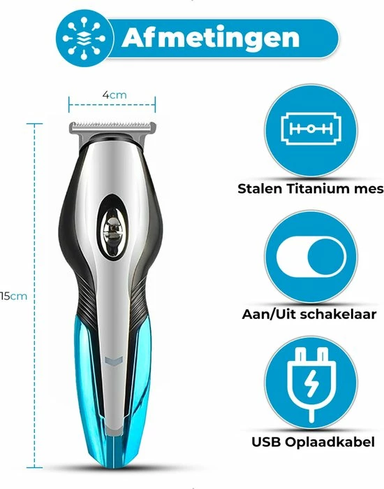 BAESS 5-in-1 Tondeuse Voor Mannen - Baard En Lichaam - Bodygroomer - Neus En Oor - Trimmer - Blauw 10 BAESS 5-in-1 Tondeuse Voor Mannen - Baard En Lichaam - Bodygroomer - Neus En Oor - Trimmer - Blauw - Afbeelding 8