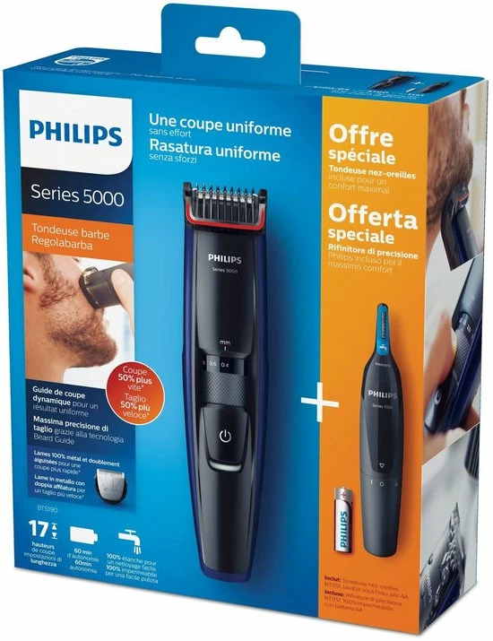 Philips BEARDTRIMMER Series 5000 BT5190/85 Baardtrimmer Zwart, Blauw 5 Philips BEARDTRIMMER Series 5000 BT5190/85 Baardtrimmer Zwart, Blauw - Afbeelding 3
