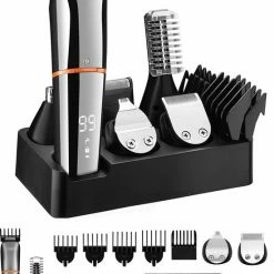 V-Goods Professionele 6 In 1 Baardtrimmer Voor Mannen/Heren - Inclusief 5 Opzetstukken + Houder - Neustrimmer - Oortrimmer - Bodygroomer - 100% Waterdicht - Tondeuse
